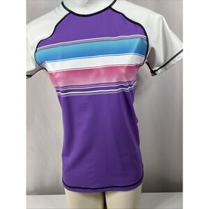 Burnside Purple Stripe Rash Guard Short‎ Sleeve Board Swim Tee Size Large